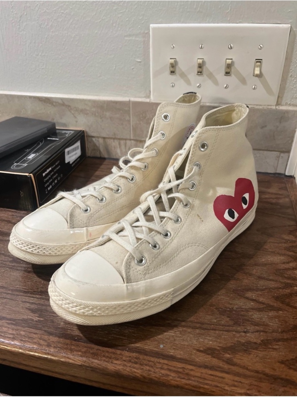 Converse Comme des Garcons PLAY High in Cream with Red Heart sz 13